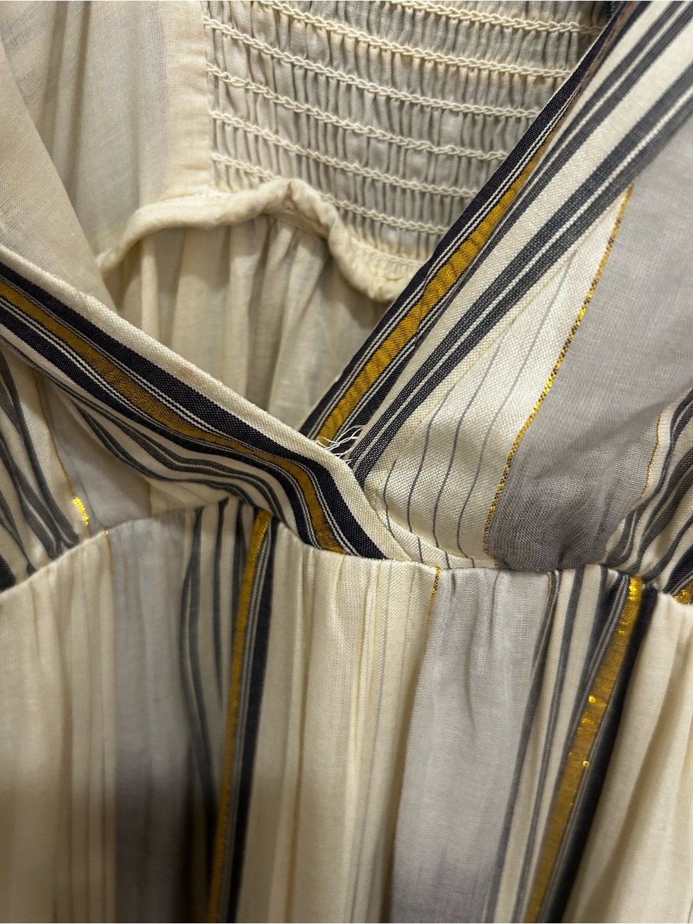 NEW! Banana Republic Zephyr Ivory Blue Gold Stripe Tiered Maxi Dress Size Medium - Picture 7 of 16